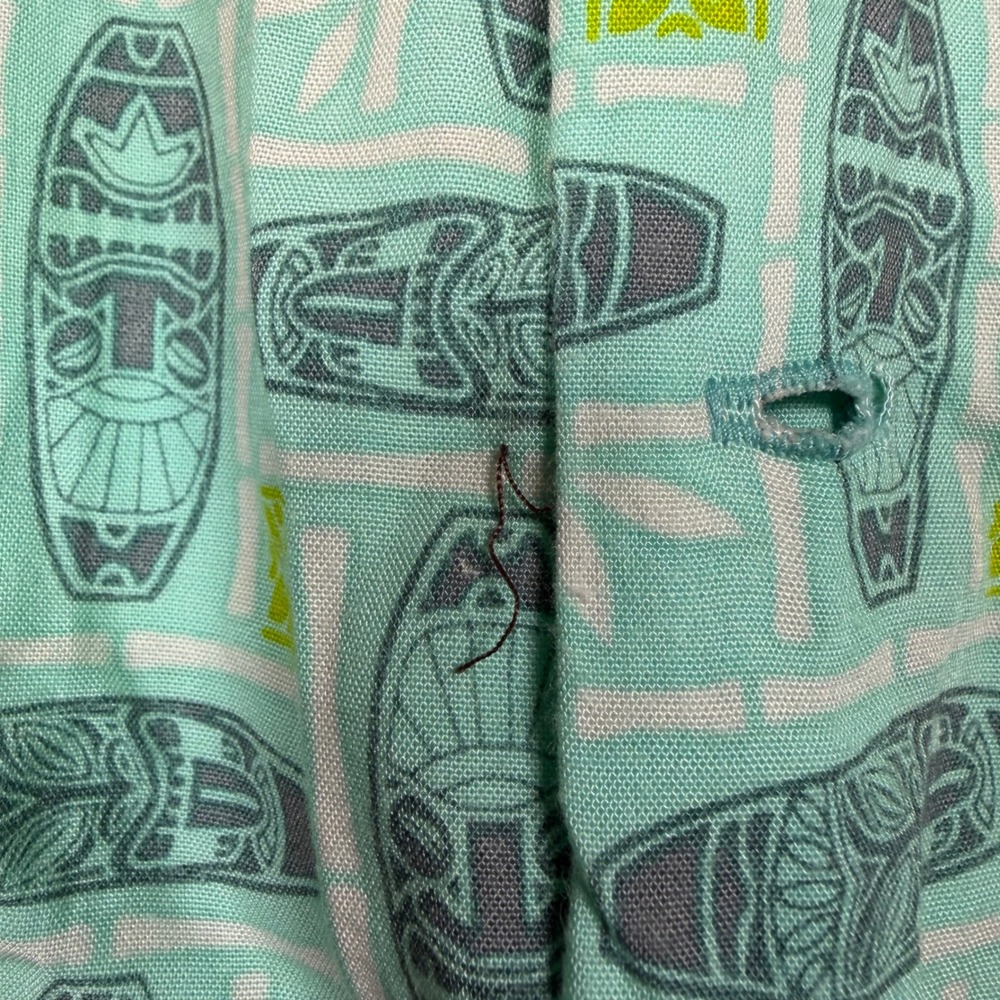 Atomic Tiki Hawaiian Shirt Mens XXL 2XL Mint Green Rayon Distressed Flawed Hole - Picture 7 of 9